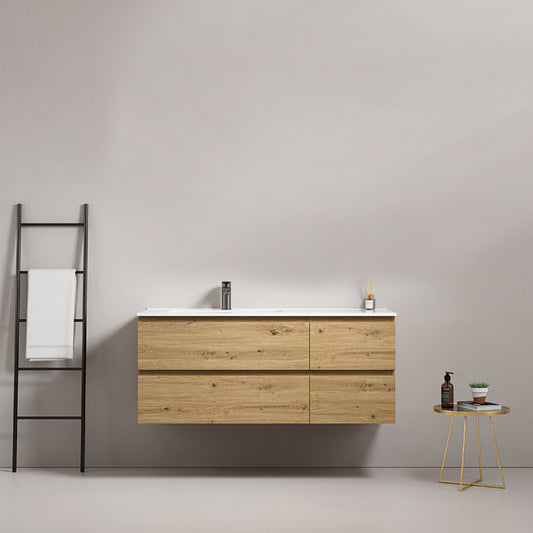 Mobile bagno sospeso 120 cm Bruno Medio Lavabo a Sinistra in Ceramica Senza Specchio - Fiji Wood