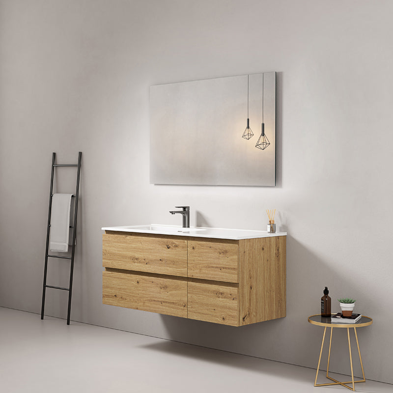 Mobile bagno sospeso 120 cm Bruno Medio Lavabo a Sinistra in Ceramica Specchio Quadro - Fiji Wood