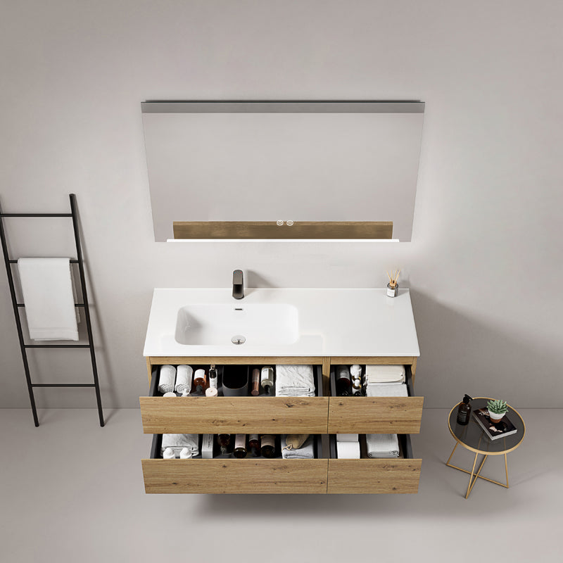 Mobile bagno sospeso 120 cm Bruno Medio Lavabo a Sinistra in Ceramica Specchio Quadro - Fiji Wood