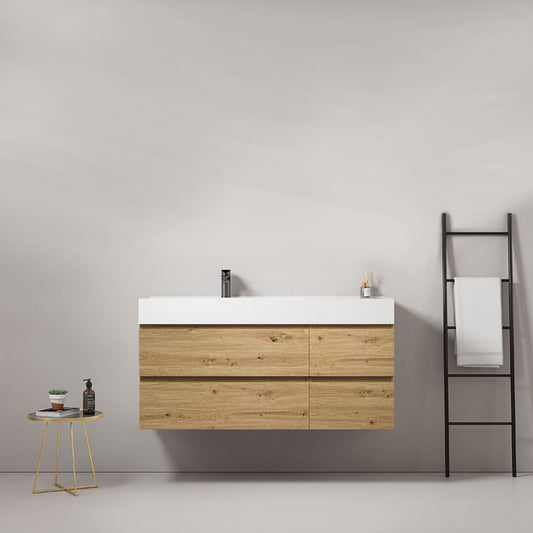 Mobile bagno sospeso 120 cm Bruno Medio Lavabo a Sinistra in Resina Senza Specchio - Fiji Wood