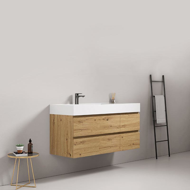 Mobile bagno sospeso 120 cm Bruno Medio Lavabo a Sinistra in Resina Senza Specchio - Fiji Wood