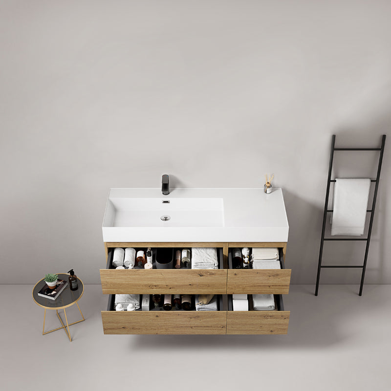 Mobile bagno sospeso 120 cm Bruno Medio Lavabo a Sinistra in Resina Senza Specchio - Fiji Wood