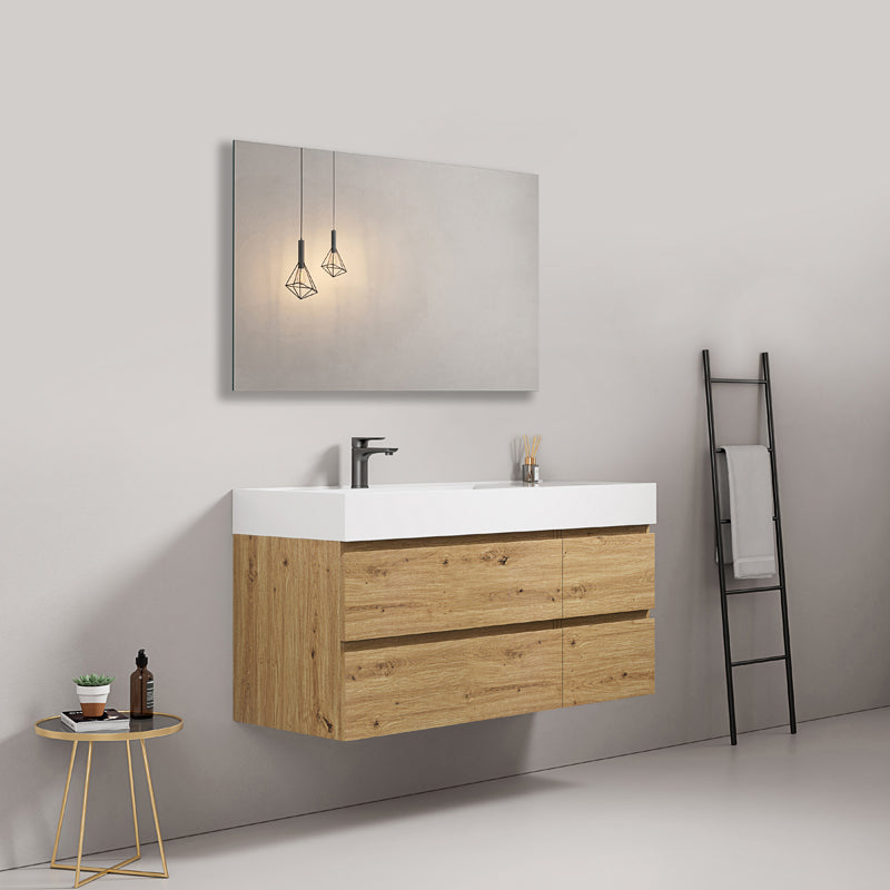 Mobile bagno sospeso 120 cm Bruno Medio Lavabo a Sinistra in Resina Specchio Quadro - Fiji Wood