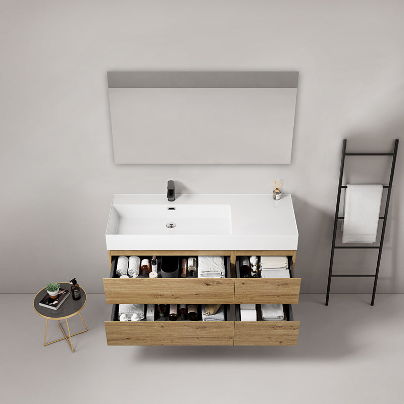 Mobile bagno sospeso 120 cm Bruno Medio Lavabo a Sinistra in Resina Specchio Quadro - Fiji Wood