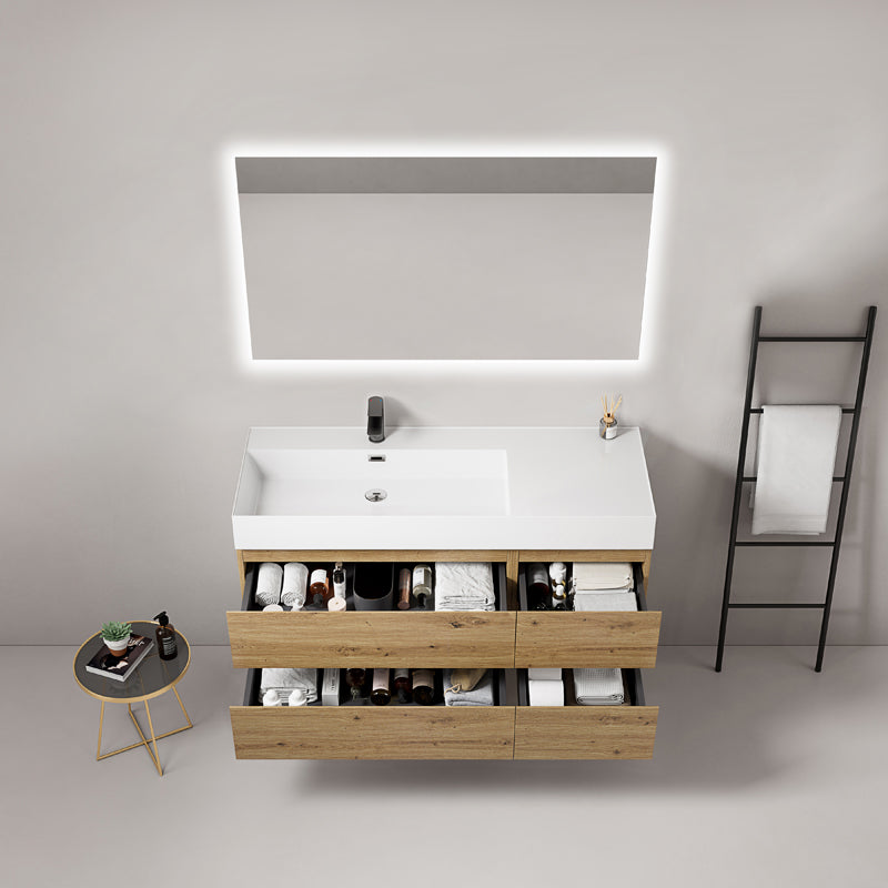 Mobile bagno sospeso 120 cm Bruno Medio Lavabo a Sinistra in Resina Specchio Quadro Retroilluminato - Fiji Wood