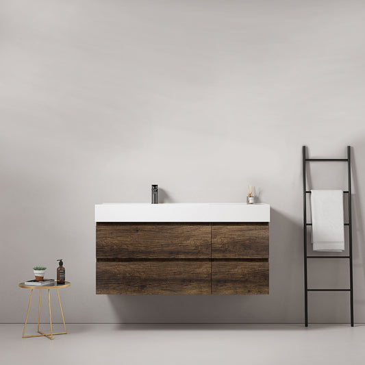 Mobile bagno sospeso 120 cm Bruno Scuro Lavabo a Sinistra in Resina Senza Specchio - Fiji Wood