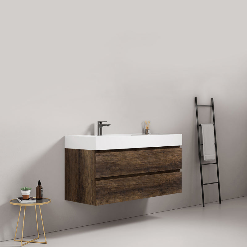 Mobile bagno sospeso 120 cm Bruno Scuro Lavabo a Sinistra in Resina Senza Specchio - Fiji Wood