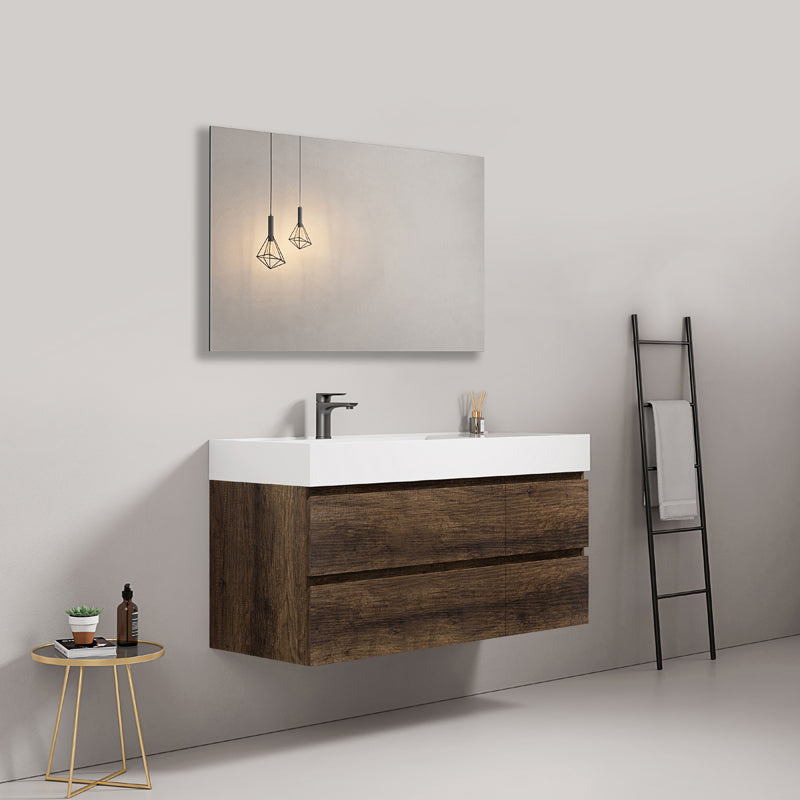 Mobile bagno sospeso 120 cm Bruno Scuro Lavabo a Sinistra in Resina Specchio Quadro - Fiji Wood