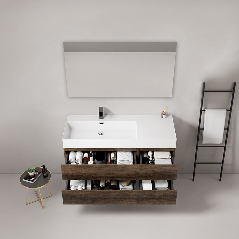 Mobile bagno sospeso 120 cm Bruno Scuro Lavabo a Sinistra in Resina Specchio Quadro - Fiji Wood