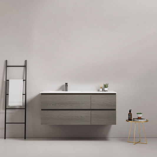 Mobile bagno sospeso 120 cm Grey Lavabo a Sinistra in Ceramica Senza Specchio - Fiji Wood