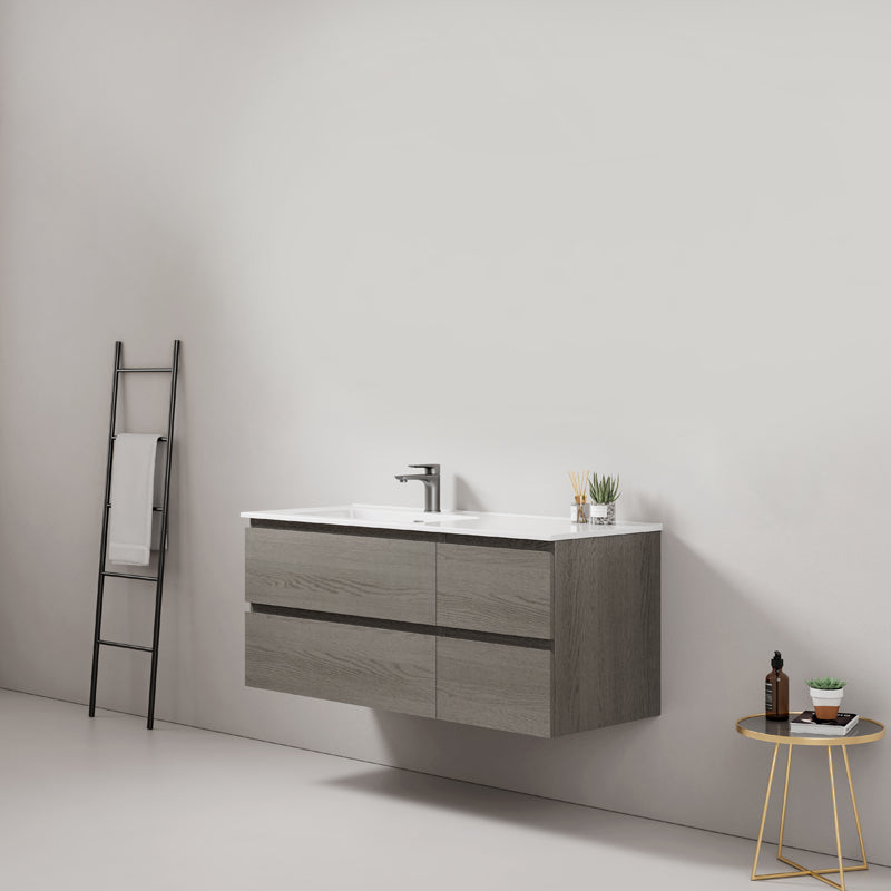 Mobile bagno sospeso 120 cm Grey Lavabo a Sinistra in Ceramica Senza Specchio - Fiji Wood