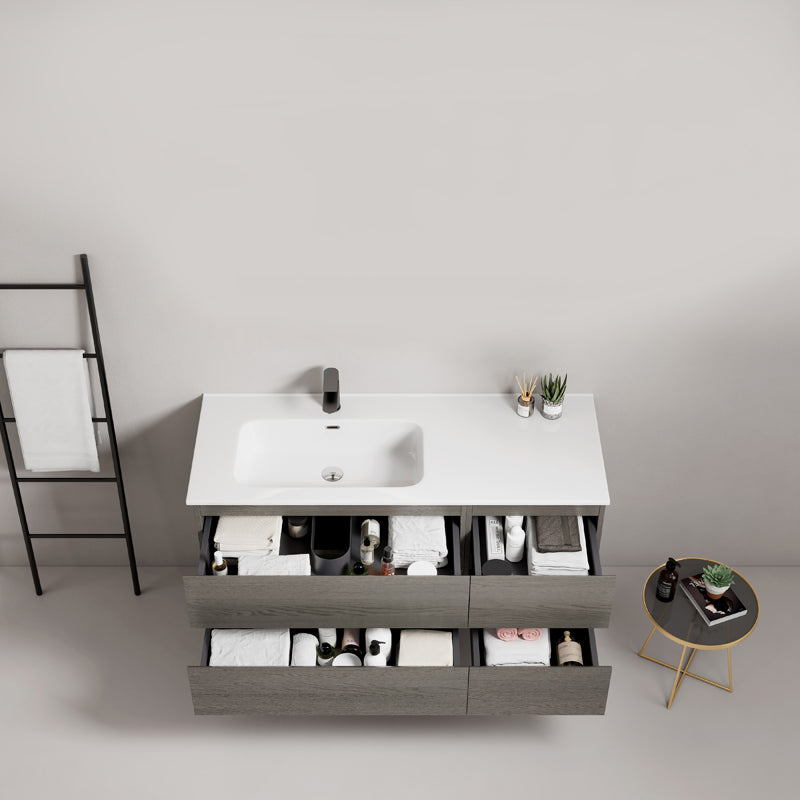 Mobile bagno sospeso 120 cm Grey Lavabo a Sinistra in Ceramica Senza Specchio - Fiji Wood