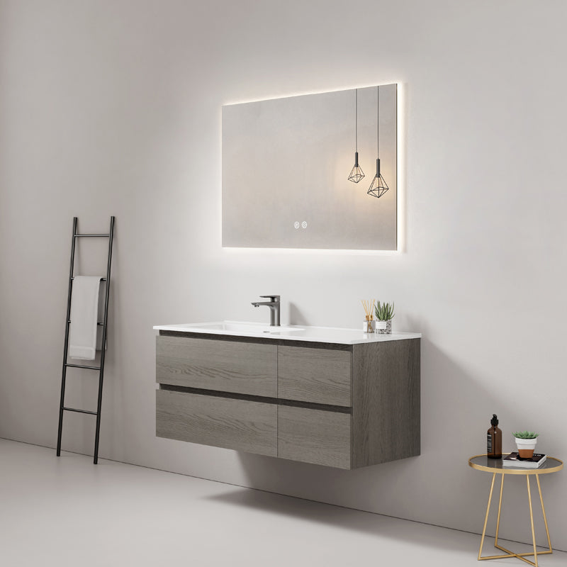 Mobile bagno sospeso 120 cm Grey Lavabo a Sinistra in Ceramica Specchio Quadro Retroilluminato - Fiji Wood