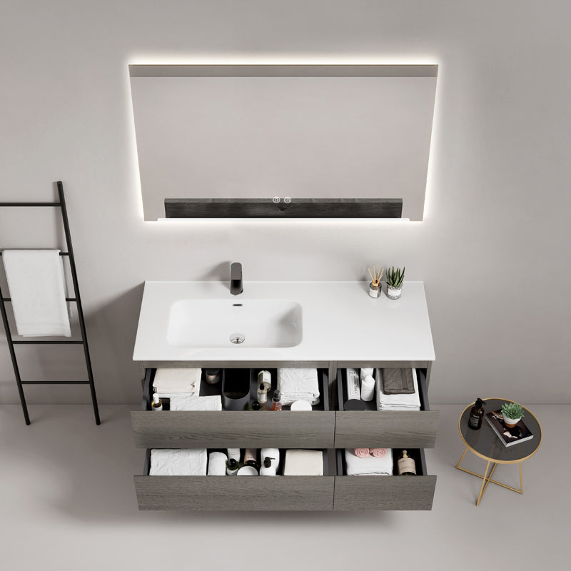 Mobile bagno sospeso 120 cm Grey Lavabo a Sinistra in Ceramica Specchio Quadro Retroilluminato - Fiji Wood