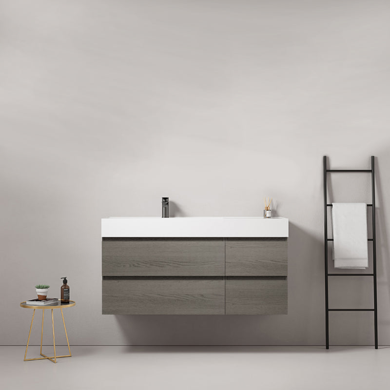 Mobile bagno sospeso 120 cm Grey Lavabo a Sinistra in Resina Senza Specchio - Fiji Wood