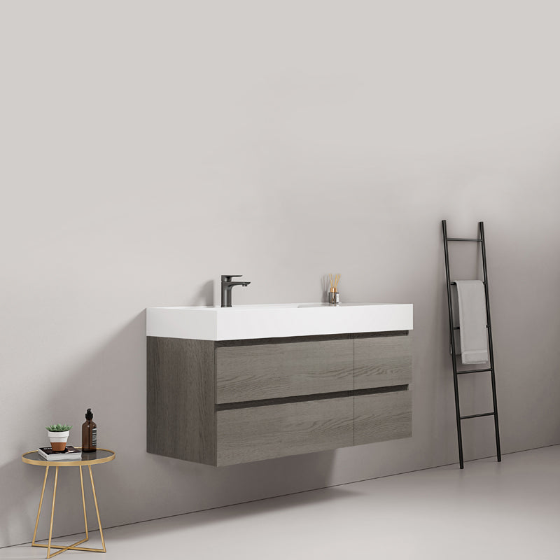 Mobile bagno sospeso 120 cm Grey Lavabo a Sinistra in Resina Senza Specchio - Fiji Wood
