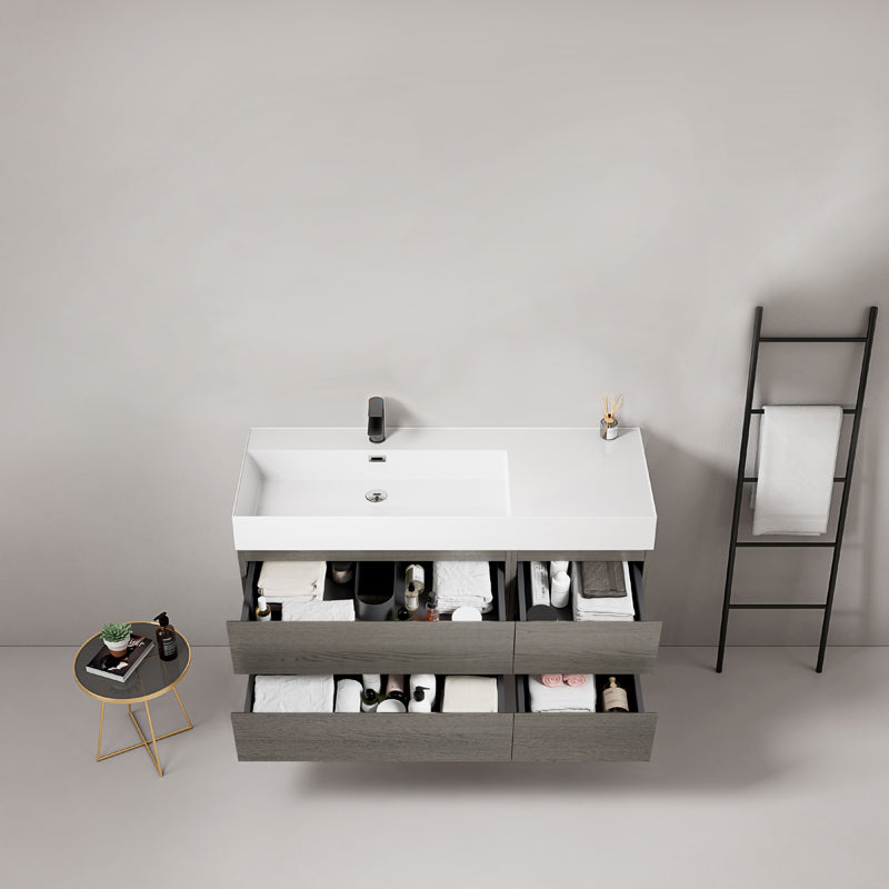 Mobile bagno sospeso 120 cm Grey Lavabo a Sinistra in Resina Senza Specchio - Fiji Wood