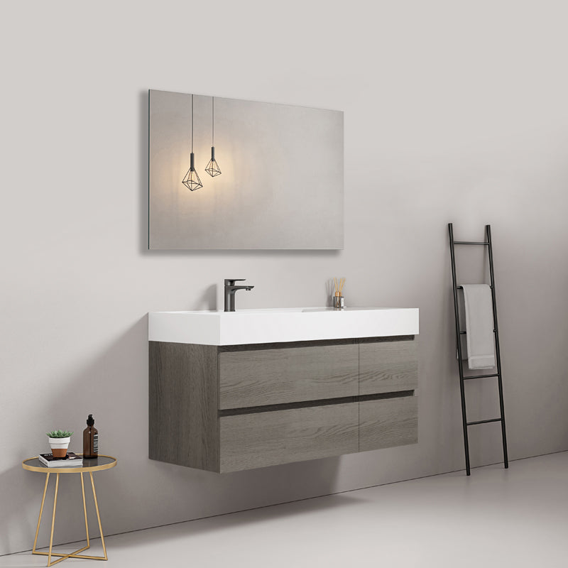 Mobile bagno sospeso 120 cm Grey Lavabo a Sinistra in Resina Specchio Quadro - Fiji Wood