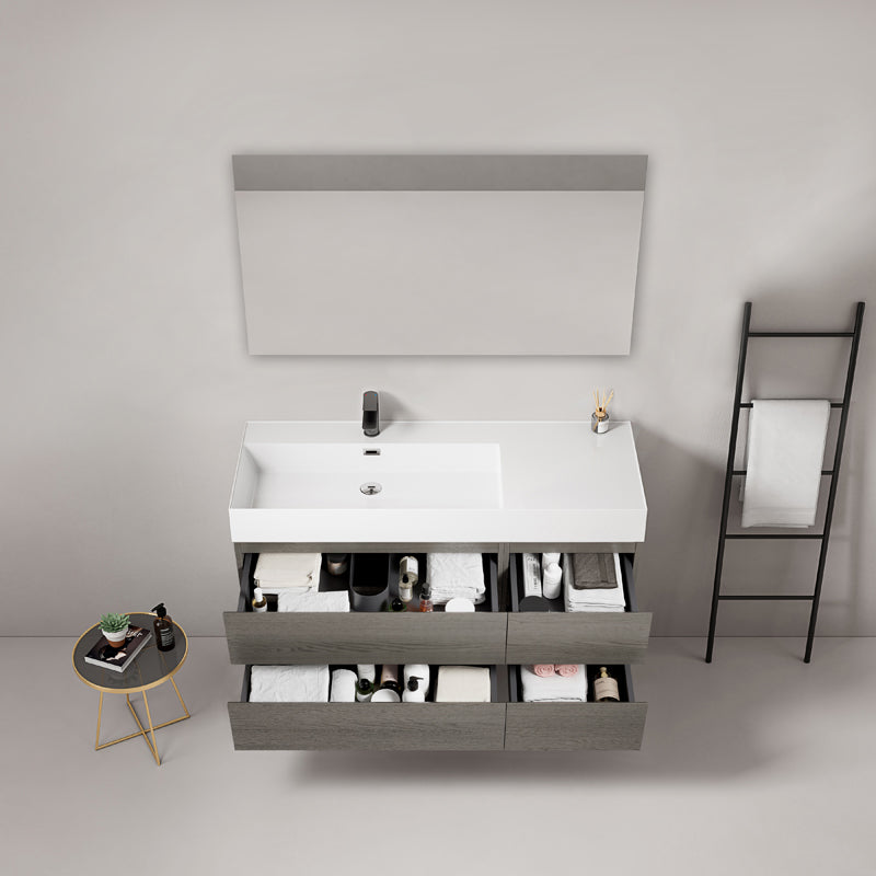 Mobile bagno sospeso 120 cm Grey Lavabo a Sinistra in Resina Specchio Quadro - Fiji Wood