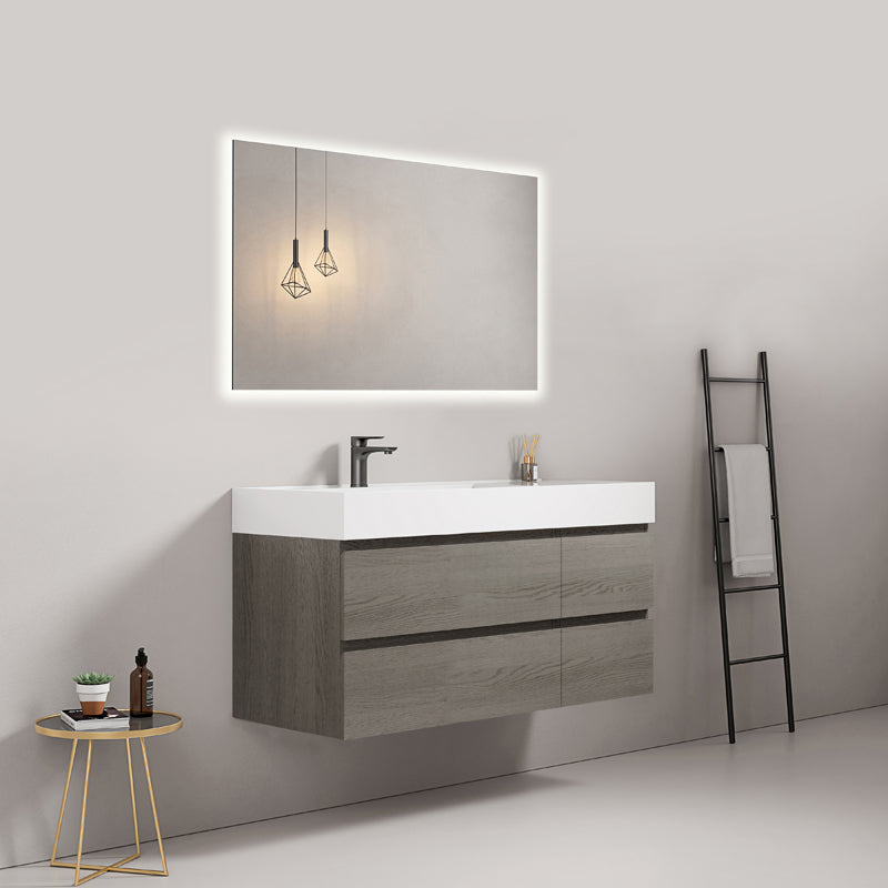 Mobile bagno sospeso 120 cm Grey Lavabo a Sinistra in Resina Specchio Quadro Retroilluminato - Fiji Wood