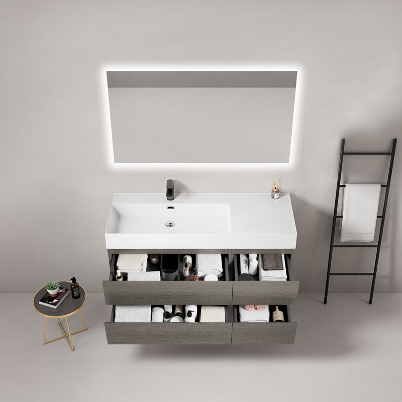 Mobile bagno sospeso 120 cm Grey Lavabo a Sinistra in Resina Specchio Quadro Retroilluminato - Fiji Wood