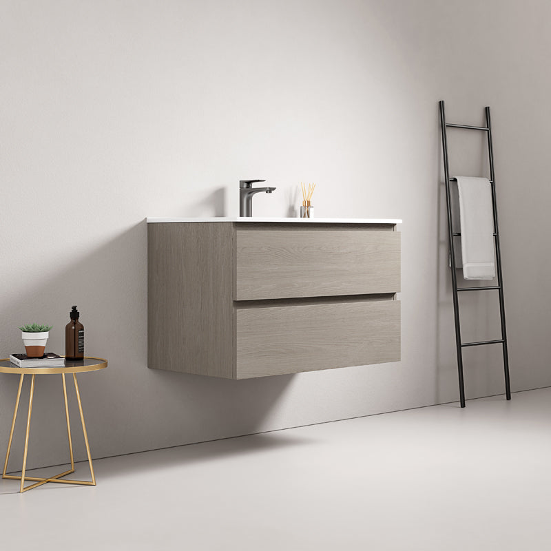 Mobile bagno sospeso 100 cm Beige Lavabo in Ceramica Senza Specchio - Fiji Wood