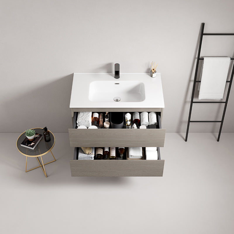 Mobile bagno sospeso 100 cm Beige Lavabo in Ceramica Senza Specchio - Fiji Wood