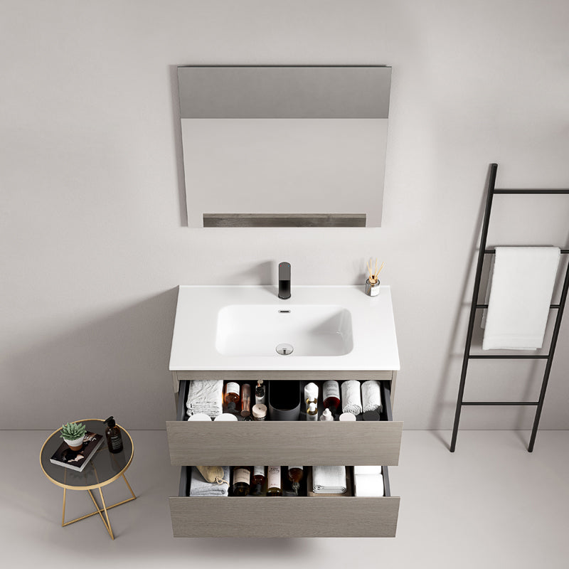 Mobile bagno sospeso 80 cm Beige Lavabo in Ceramica Specchio Quadro - Fiji Wood