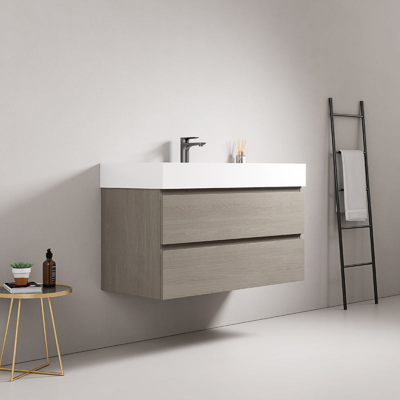 Mobile bagno sospeso 80 cm Beige Lavabo in Resina Senza Specchio - Fiji Wood
