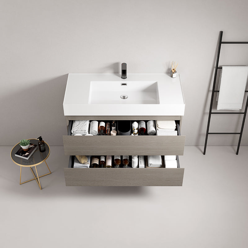 Mobile bagno sospeso 80 cm Beige Lavabo in Resina Senza Specchio - Fiji Wood