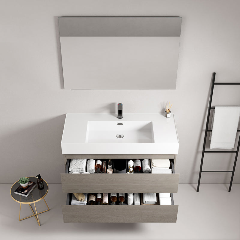 Mobile bagno sospeso 80 cm Beige Lavabo in Resina Specchio Quadro - Fiji Wood