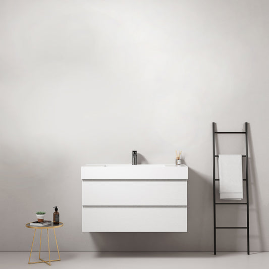 Mobile bagno sospeso 100 cm Bianco Lavabo in Resina Senza Specchio - Fiji Wood
