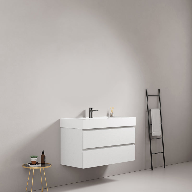 Mobile bagno sospeso 80 cm Bianco Lavabo in Resina Senza Specchio - Fiji Wood