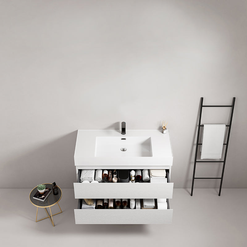 Mobile bagno sospeso 80 cm Bianco Lavabo in Resina Senza Specchio - Fiji Wood