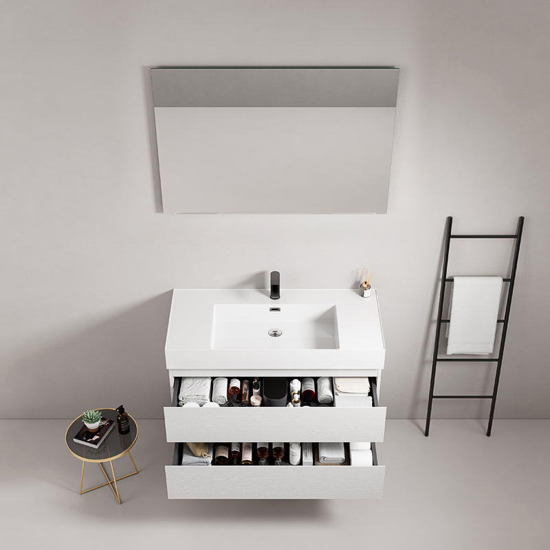 Mobile bagno sospeso 80 cm Bianco Lavabo in Resina Specchio Quadro - Fiji Wood