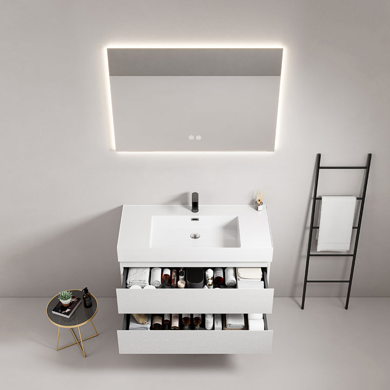 Mobile bagno sospeso 80 cm Bianco Lavabo in Resina Specchio Quadro Retroilluminato - Fiji Wood