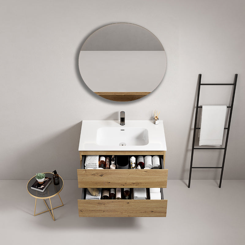 Mobile bagno sospeso 80 cm Bruno Medio Lavabo in Ceramica Specchio Tondo - Fiji Wood