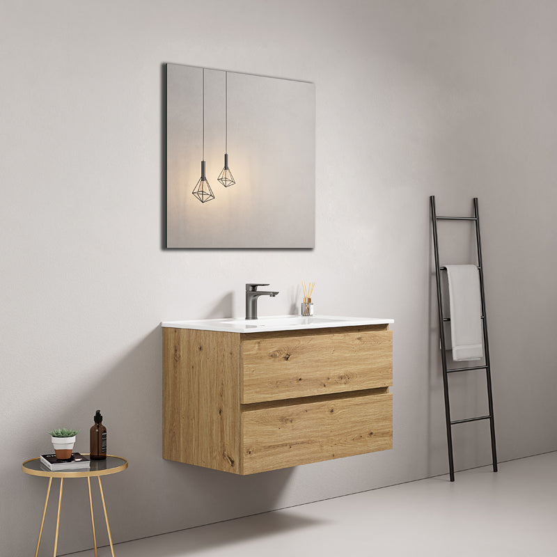 Mobile bagno sospeso 80 cm Bruno Medio Lavabo in Ceramica Specchio Quadro - Fiji Wood