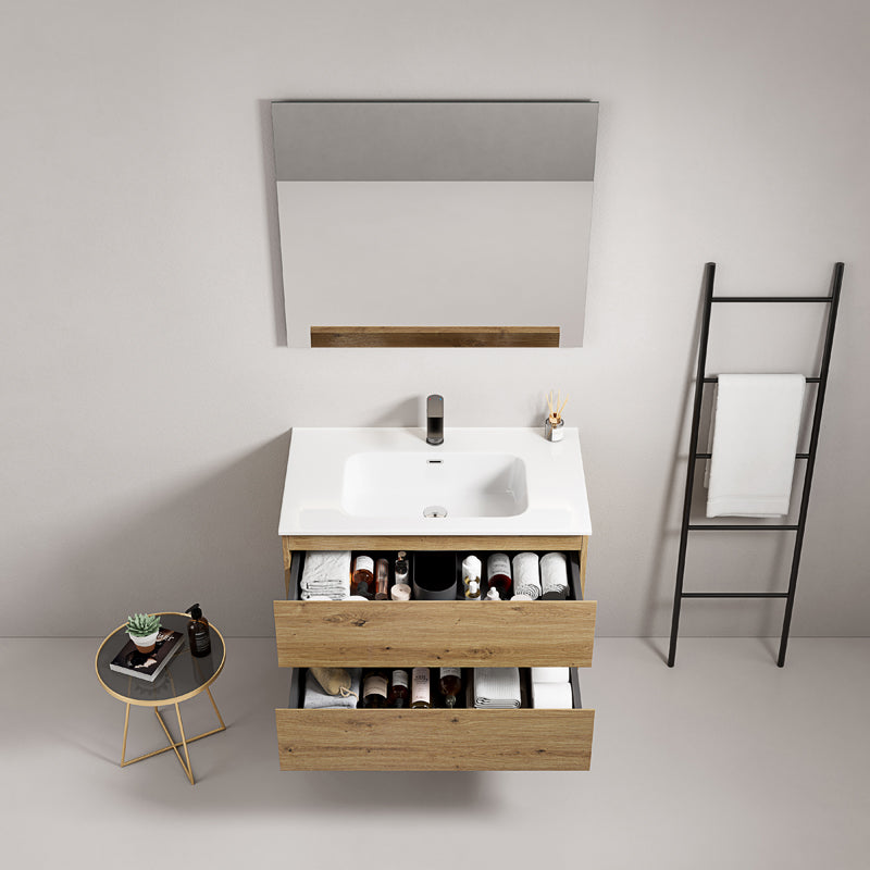Mobile bagno sospeso 80 cm Bruno Medio Lavabo in Ceramica Specchio Quadro - Fiji Wood