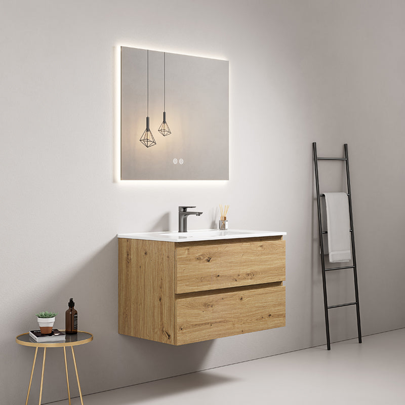 Mobile bagno sospeso 100 cm Bruno Medio Lavabo in Ceramica Specchio Quadro Retroilluminato - Fiji Wood