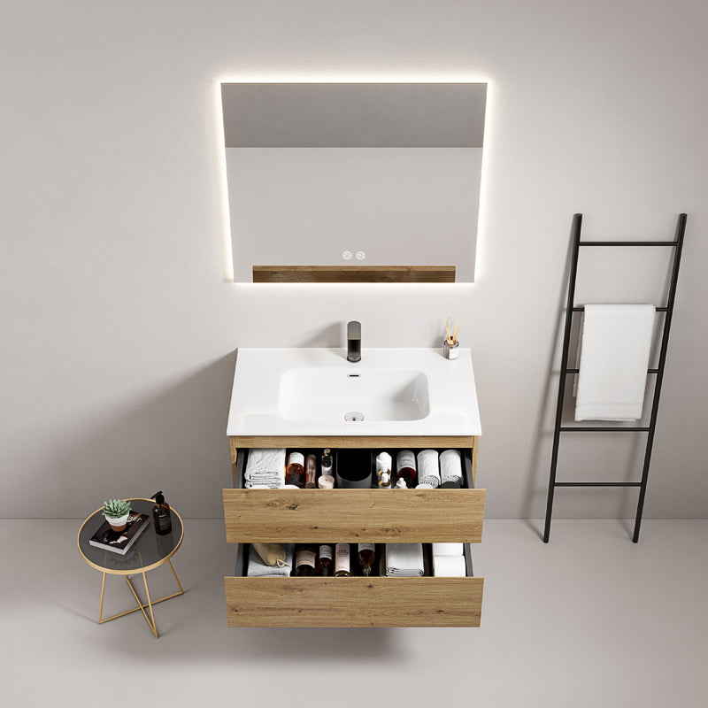 Mobile bagno sospeso 100 cm Bruno Medio Lavabo in Ceramica Specchio Quadro Retroilluminato - Fiji Wood
