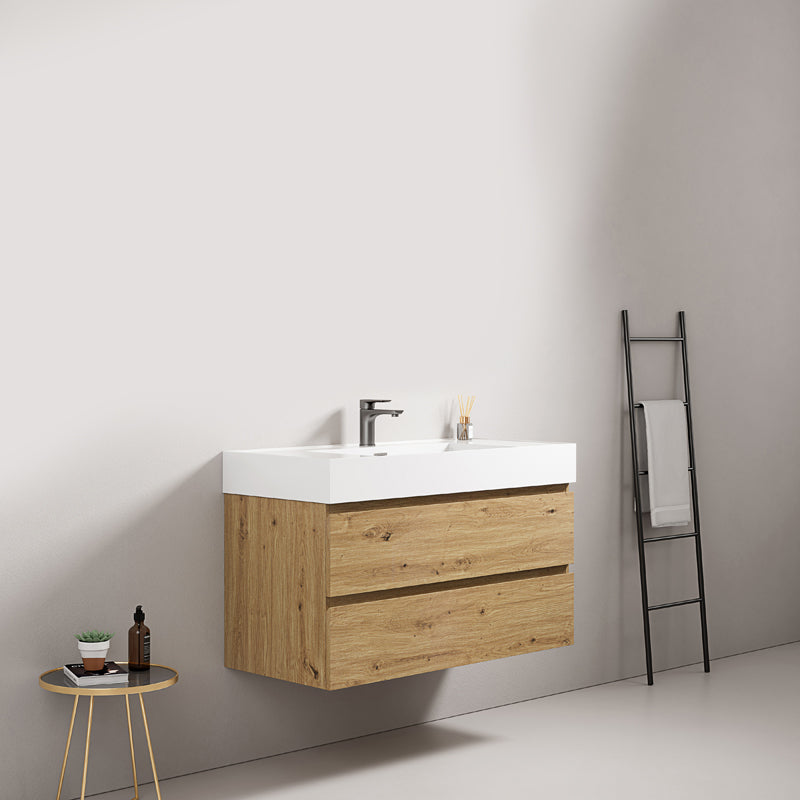 Mobile bagno sospeso 80 cm Bruno Medio Lavabo in Resina Senza Specchio - Fiji Wood