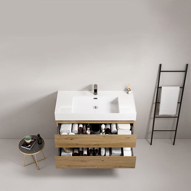 Mobile bagno sospeso 80 cm Bruno Medio Lavabo in Resina Senza Specchio - Fiji Wood