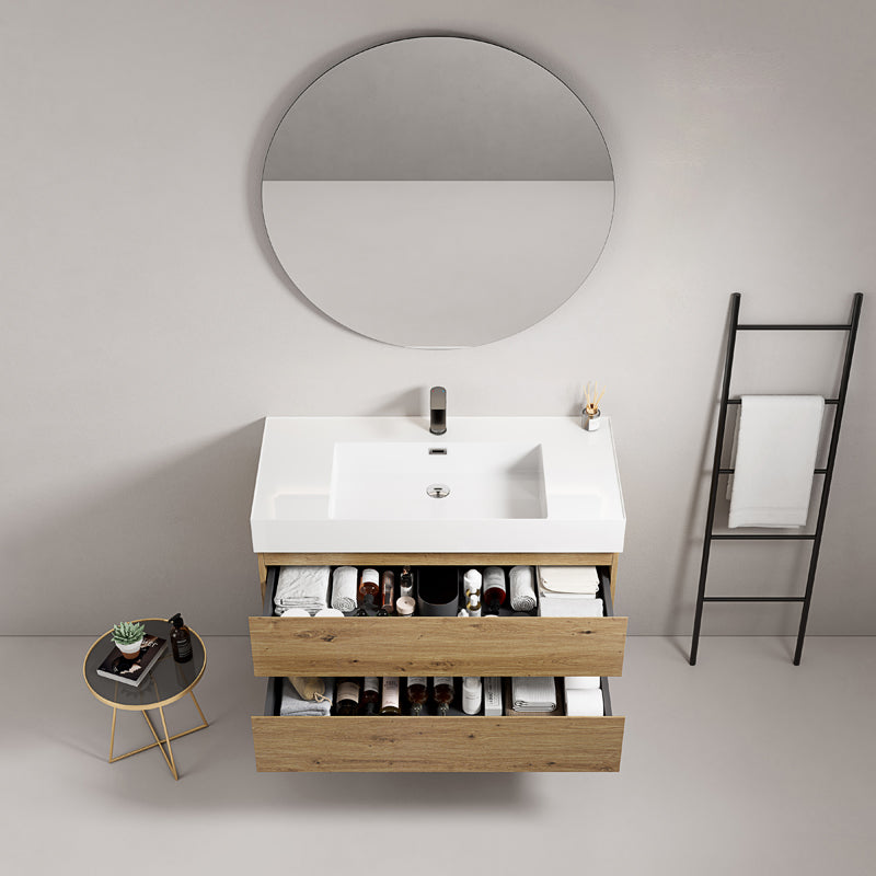 Mobile bagno sospeso 80 cm Bruno Medio Lavabo in Resina Specchio Tondo - Fiji Wood
