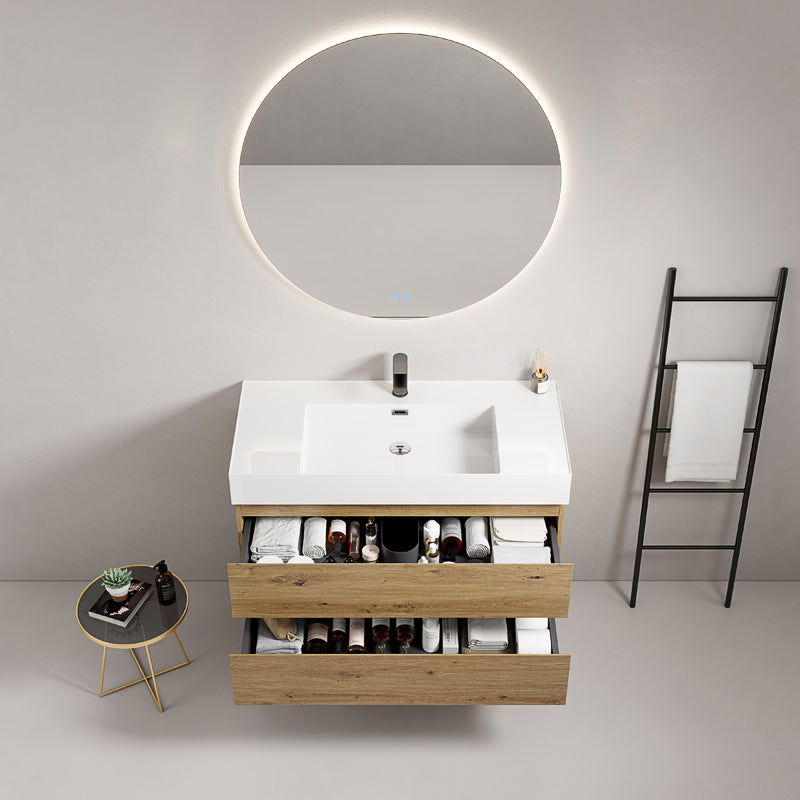 Mobile bagno sospeso 80 cm Bruno Medio Lavabo in Resina Specchio Tondo Retroilluminato - Fiji Wood