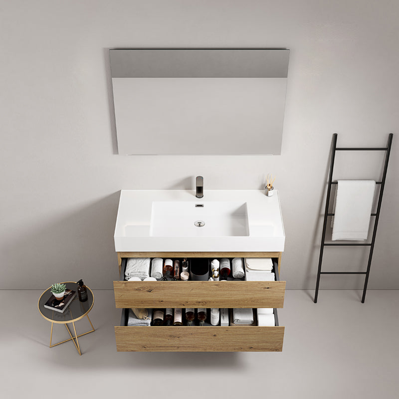 Mobile bagno sospeso 80 cm Bruno Medio Lavabo in Resina Specchio Quadro - Fiji Wood