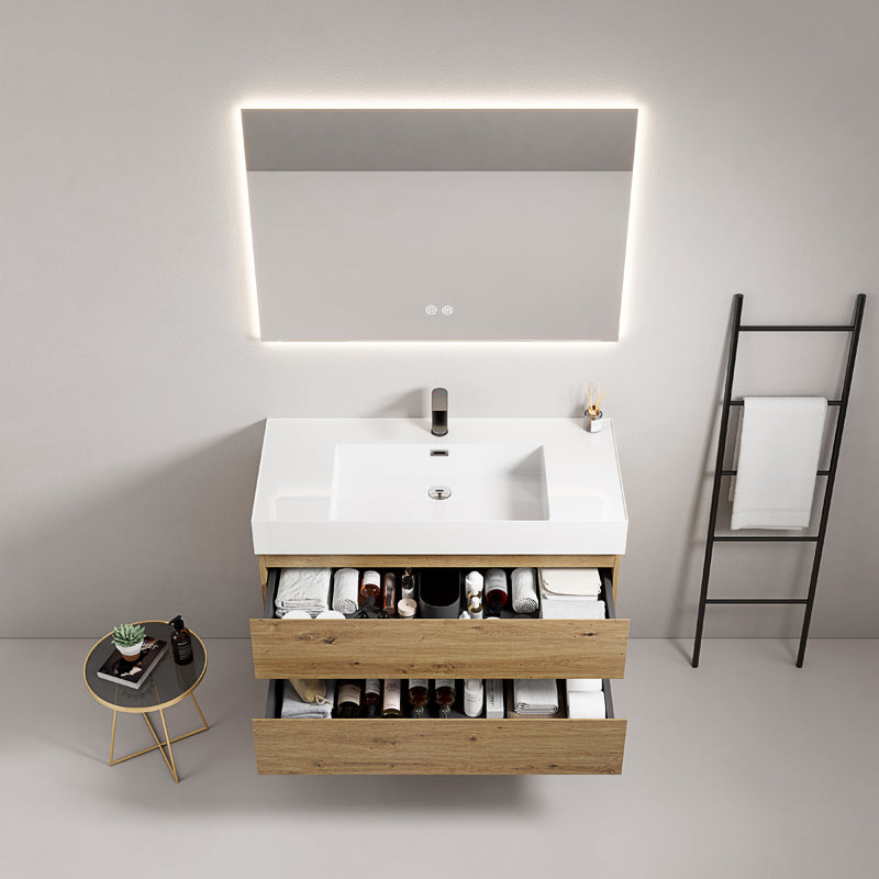 Mobile bagno sospeso 100 cm Bruno Medio Lavabo in Resina Specchio Quadro Retroilluminato - Fiji Wood