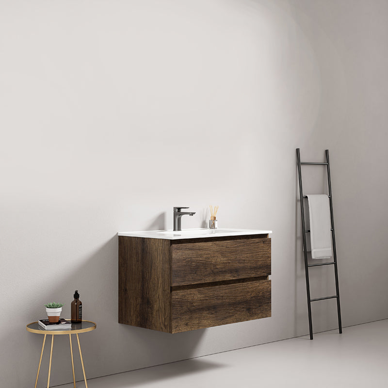 Mobile bagno sospeso 100 cm Bruno Scuro Lavabo in Ceramica Senza Specchio - Fiji Wood