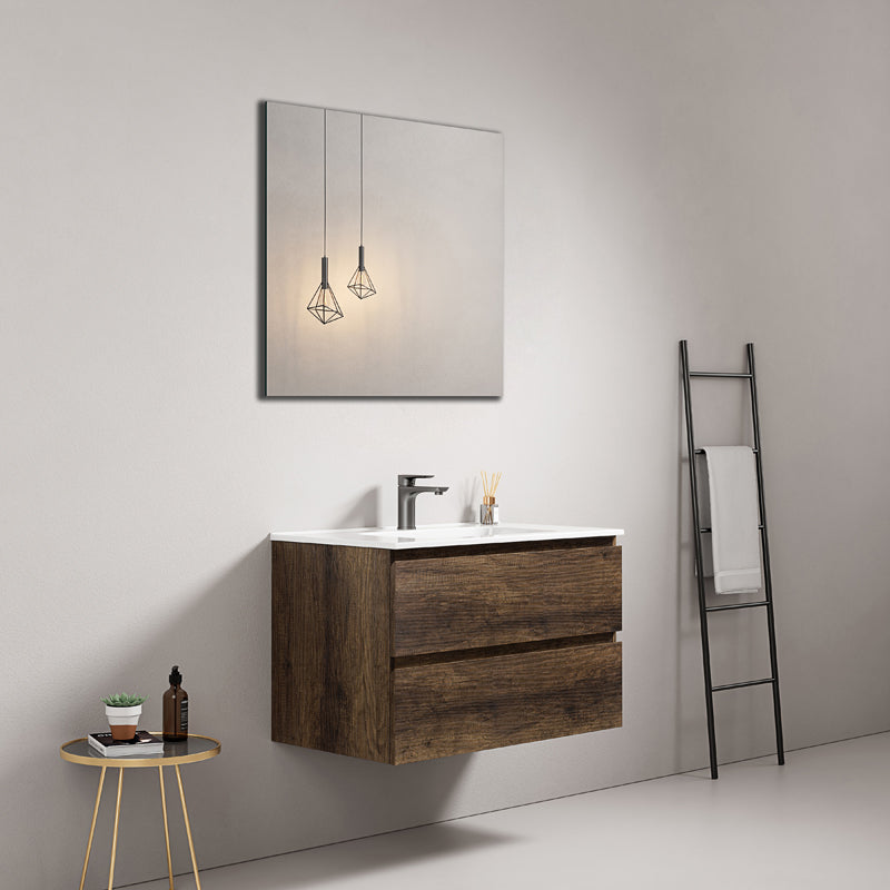 Mobile bagno sospeso 80 cm Bruno Scuro Lavabo in Ceramica Specchio Quadro - Fiji Wood