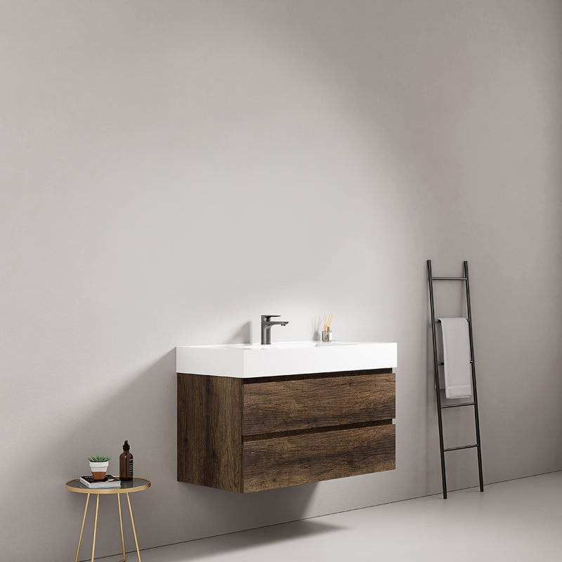 Mobile bagno sospeso 80 cm Bruno Scuro Lavabo in Resina Senza Specchio - Fiji Wood